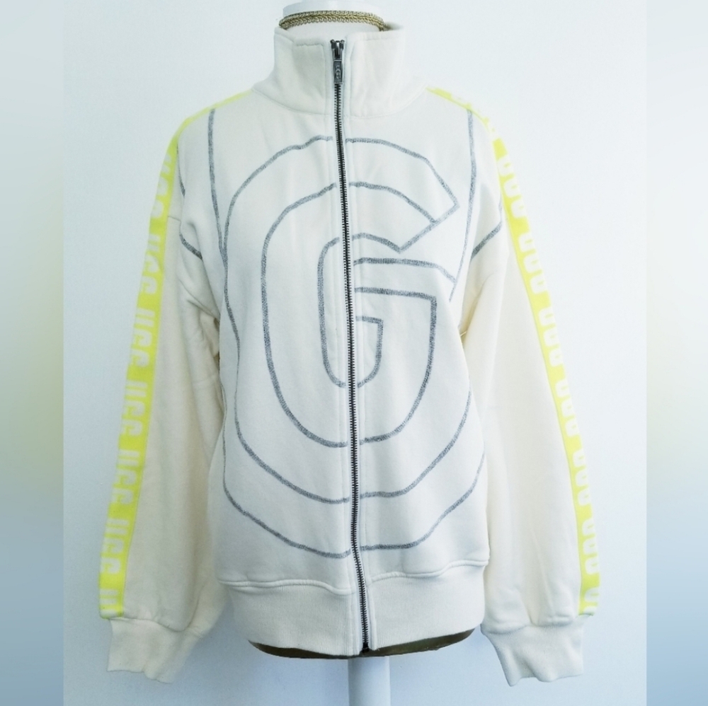 UGG Reverie Track Jacket Fleece Lined Oversized Style Jacket Cream/Yellow NWT